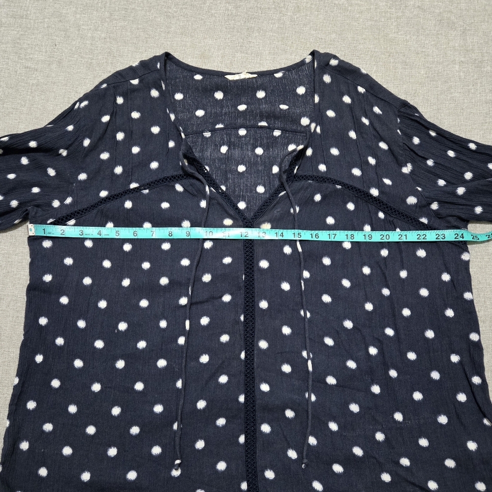 CASLON Blue Boho Blouse White Polka Dots Long Sleeves Size XL - Picture 8 of 12